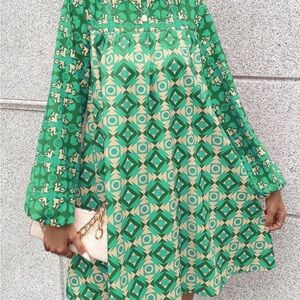 Asymmetrical Green Geometric Dress